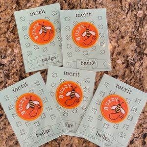 NWT 4 “Buzzy” Merit Badges- adult funny iron on patches. 4 included